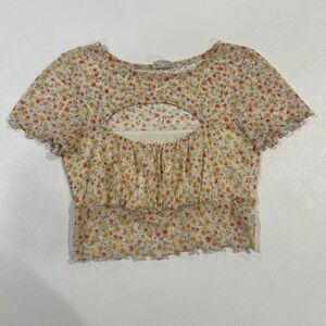 Le Lis Floral Babydoll Crop Top Women’s Small Cottagecore Milkmaid Ruffle Blouse